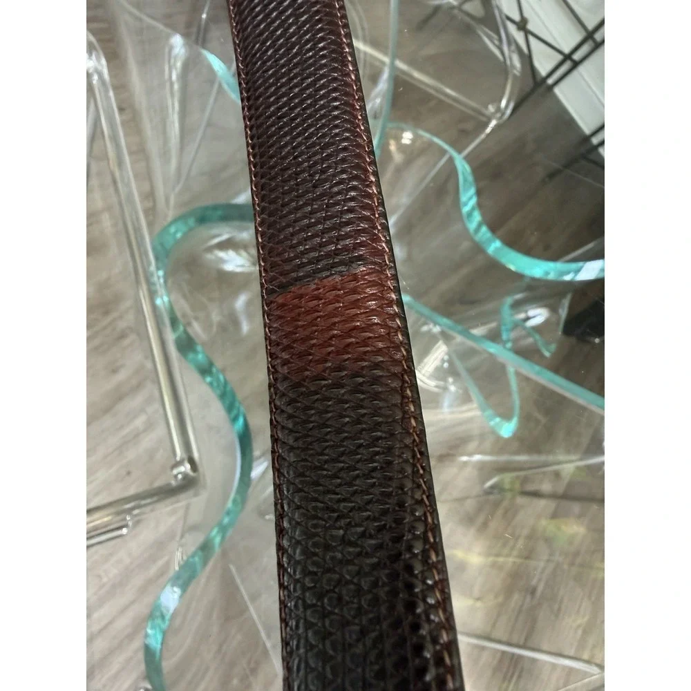Torino Calcutta Lizard Belt Brown Red Leather Size 32 Solid Brass Buckle 5116